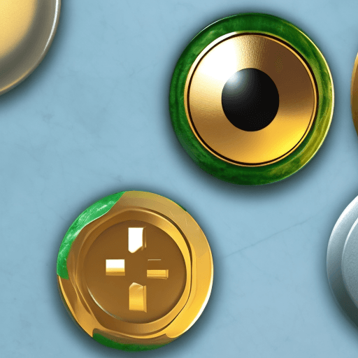 AI generated: A button UI for a game with marble background , golden edge , green circles , Text with white color