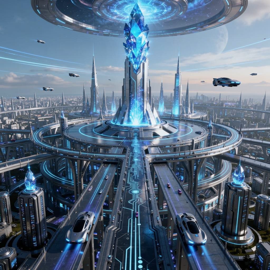 AI generated: Create an Advanced AI Futuristic Mega City. A Massive scaled city with artificial skies. It is the c...