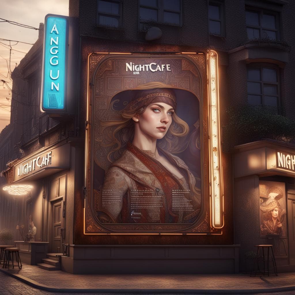 AI generated: The text letters ((((NightCafe)))) as a billboard sign near an exit, highly detailed, intricate, pho...