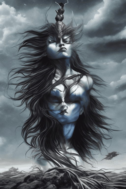 AI generated: The warrior goddess stands tall on a desolate planet| her muscular body rippling with power and stre...