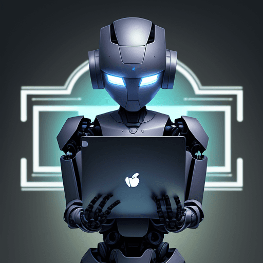 AI generated: Generate an image of a robot holding a laptop with a logo displaying the text: PIP - RECLUTAMIENTO.