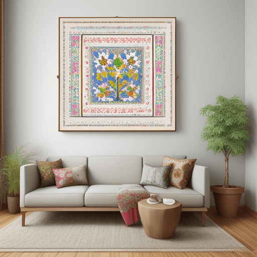 AI generated: Ukraine ethnic modern aesthetic plant embroidery patterns on the wall interior

