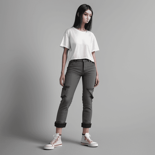 AI generated: high-resolution fashion photograph of a model posing in a minimalist set, styled in a streetwear yet...