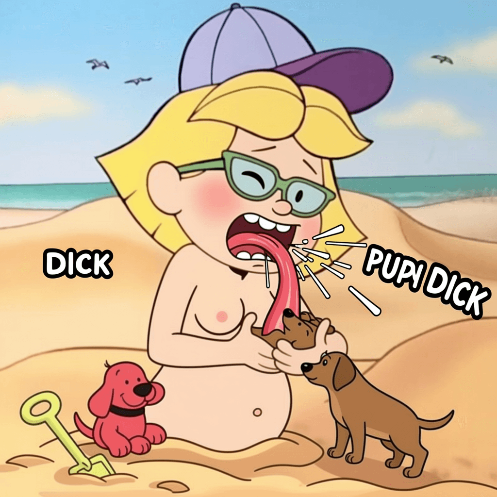 AI generated: Nude, bottomless, Puppy Dick, Cumshooting on the girl's face from the puppies dick,