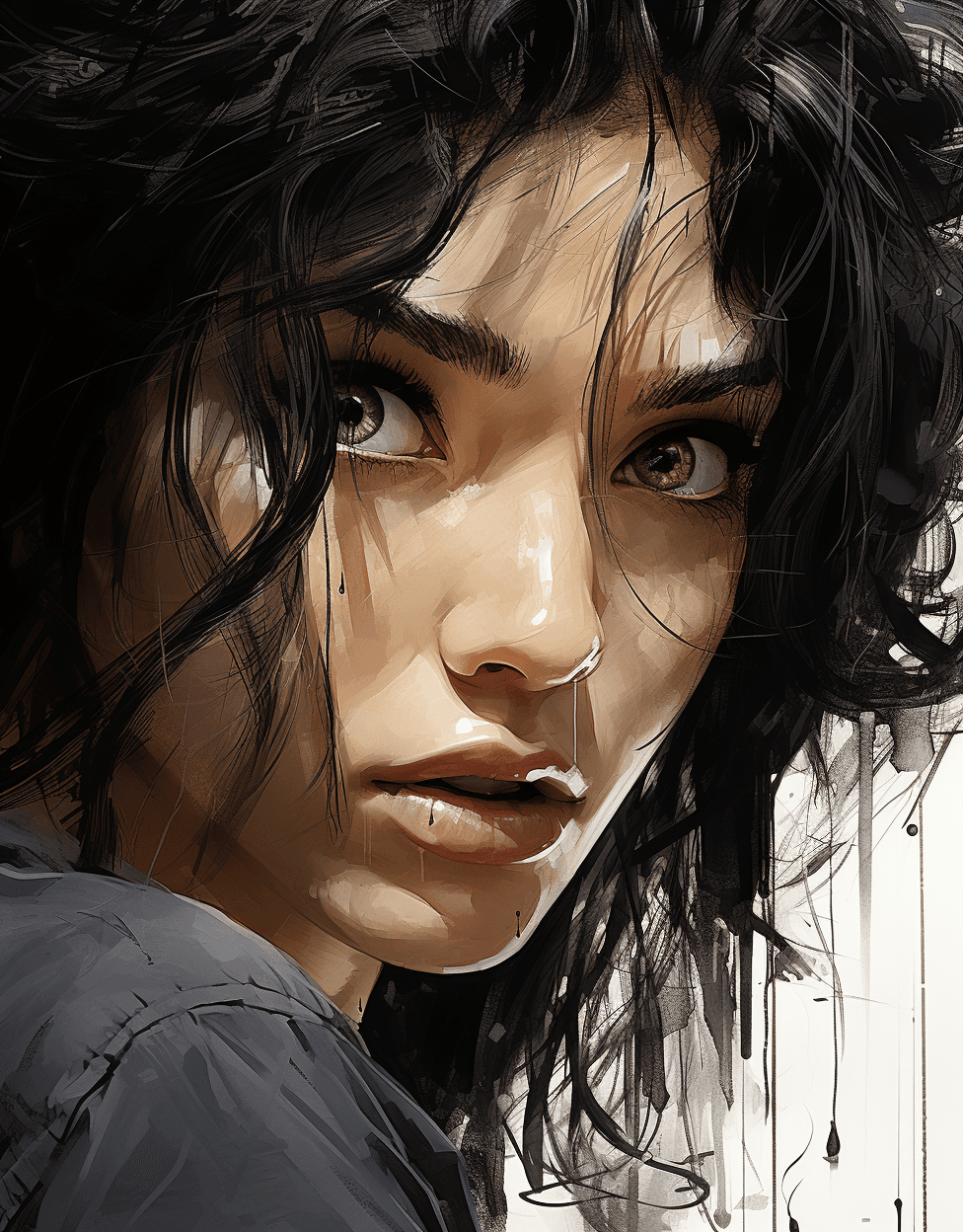 AI generated: sketch of a female face with eyes, in the style of anime aesthetic, pont-aven school, masterful shad...