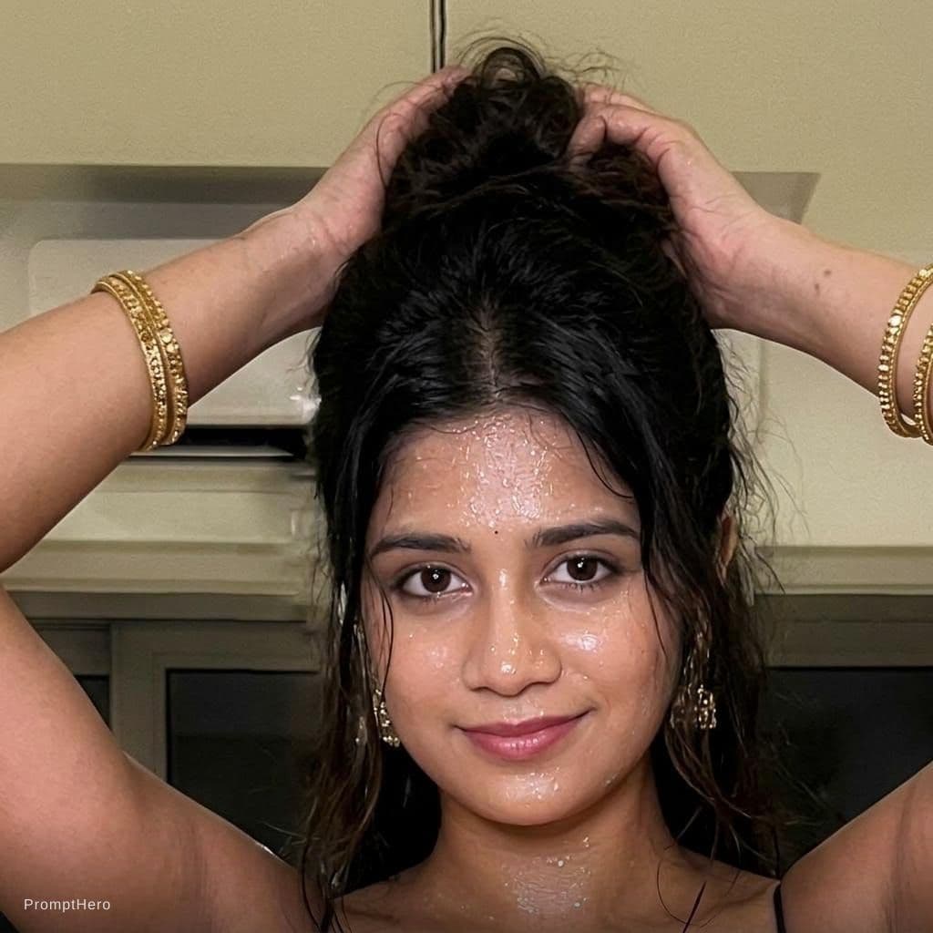 AI generated: Sweaty skin and hair with same image 