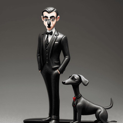 AI generated: (Man in black suit and tie) Cartoon Anthropomorphic Miniature Brazilian Whippet