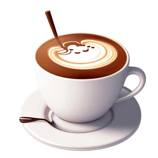 AI generated: coffe cup, cute, 2D, white background, cartoon