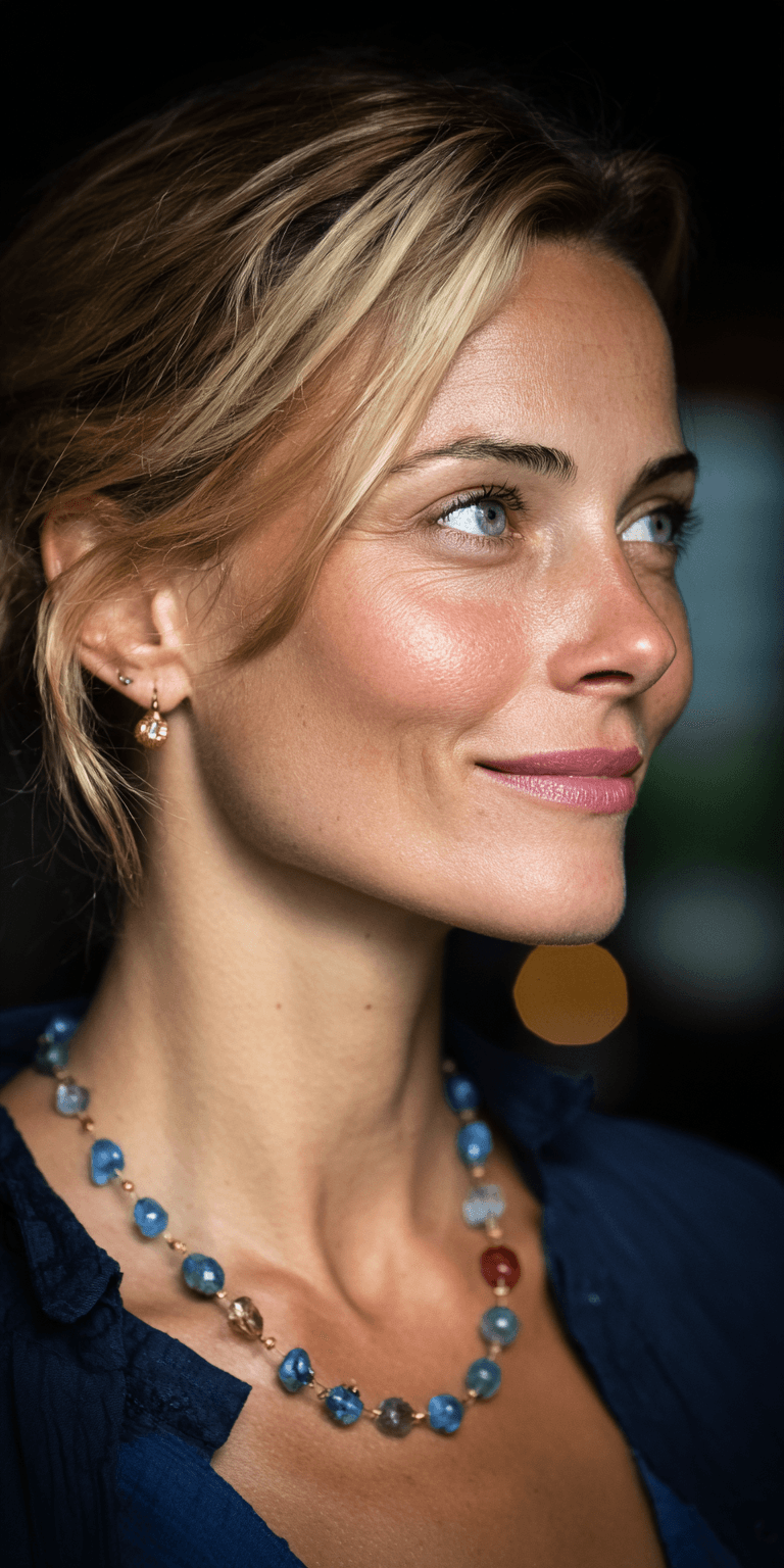 AI generated: woman, side view, slight smile, shot on a Canon A7 III --no freckles --chaos 75 --ar 1:2 --raw --pro...