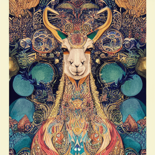 AI generated: a beautifully and highly detailed illustration of Llama of night safari in tarot frame by James jean...