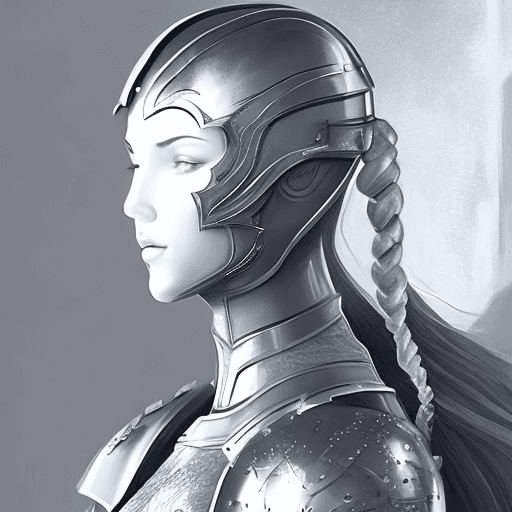 AI generated: a woman in armour, in the style of light white and dark silver, y2k aesthetic, hard, dream-like qual...