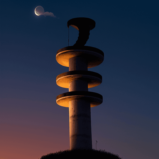 AI generated: un anochecer  con una luna llena colgando de un columbio  y un niño sentado  en el  columbio 