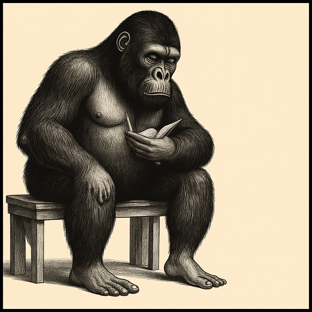AI generated: Add a third leg to the gorilla and center it, ensuring there is enough negative space between the ch...