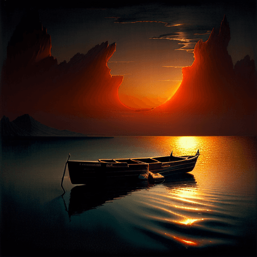AI generated: a boat sitting in the water during sunset, in the style of agostino arrivabene, calm and serene beau...