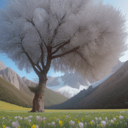AI generated: fotografia en alta resolución, con altas montañas arboladas y valles floridos

