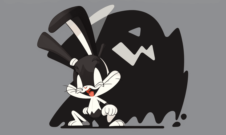 AI generated: cartoon vector illustrator icon, black contour, front viev, bugs bunny
