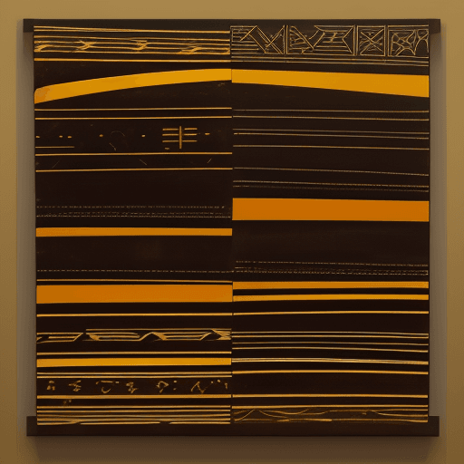 AI generated: a close up of a piece of art with writing on it, muted brown yellow and blacks, adinkra symbols, wit...