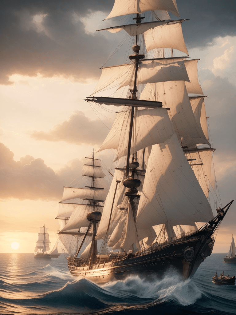 AI generated: Photo of a ultra realistic sailing ship, dramatic light, pale sunrise, cinematic lighting, battered,...