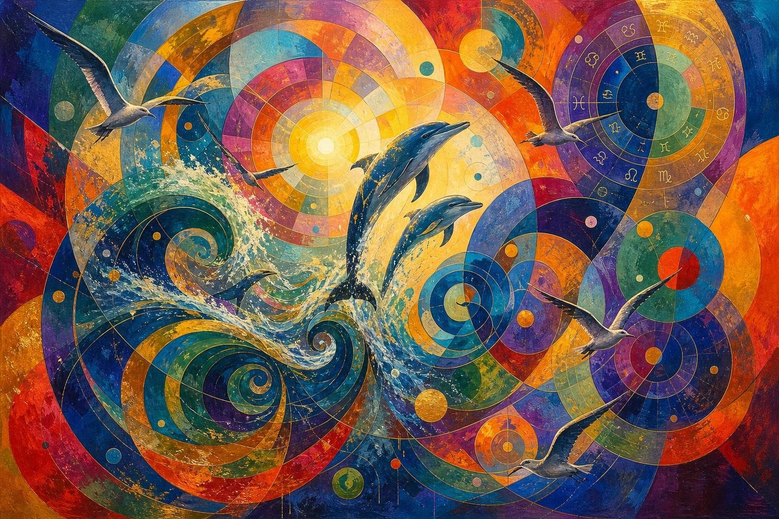 AI generated: In a vibrant artwork, the scene unfolds with surrealistic abstract aesthetics, incorporating circula...
