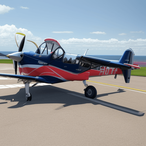 AI generated: socata ST10 aircraft with girl on airport and sea