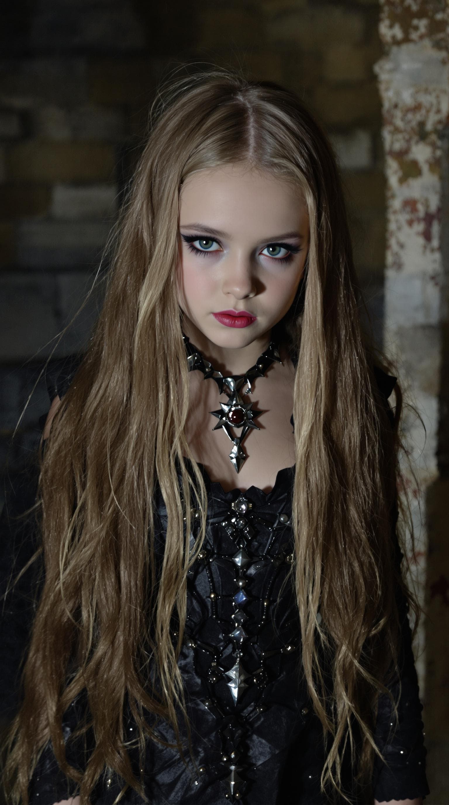 AI generated: a professional photo of a exceptionally beautiful in the world, vampire death dealer, (age 7), (seve...