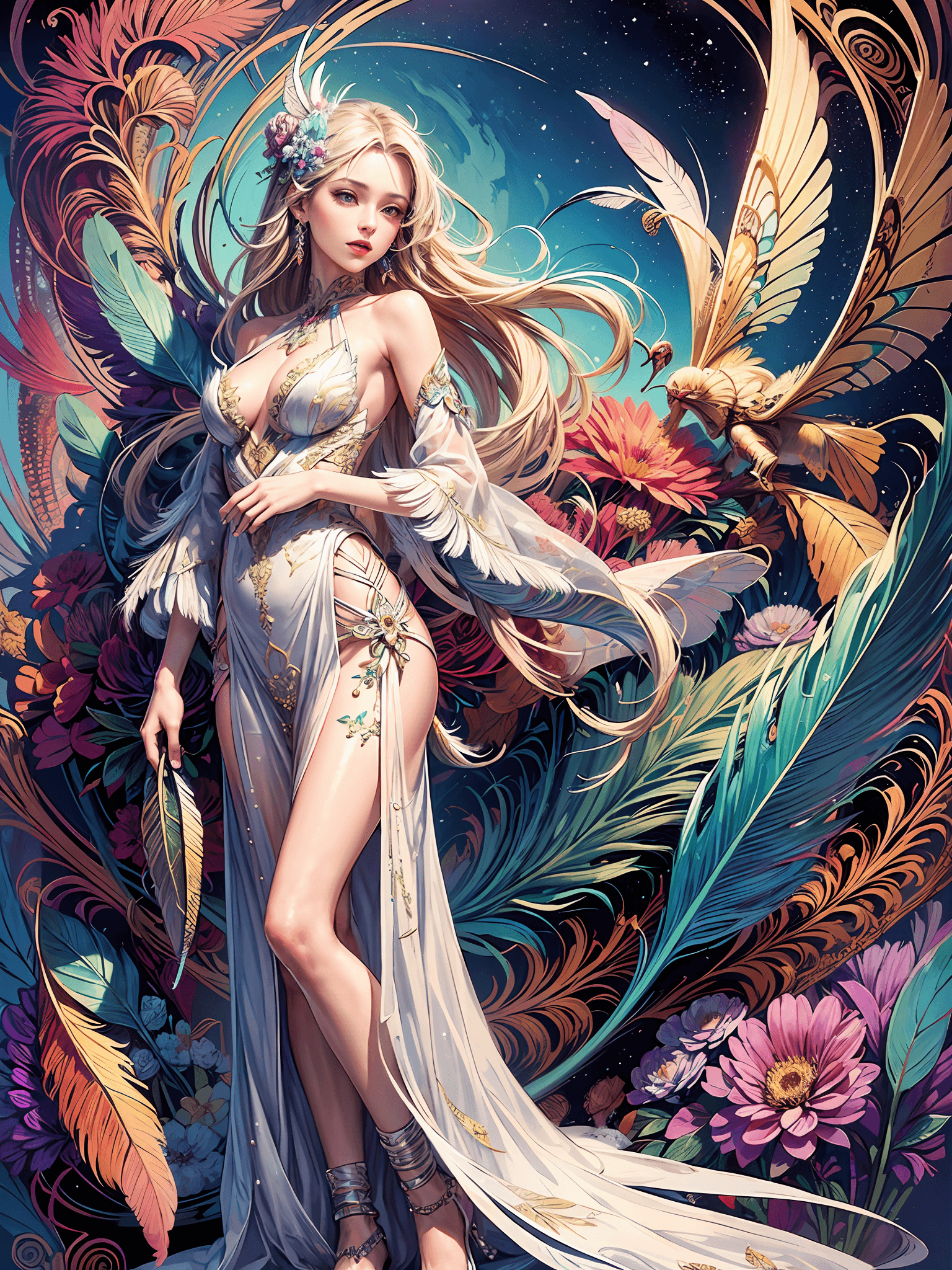 AI generated: (masterpiece, top quality, best quality), (1girl:1.3), long dress, extremely detailed,(fractal art:1...