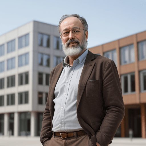 AI generated: Portrait of Professor Ingo Engineer, 50 - 60 years old, short brown hair which starts to turn gray, ...