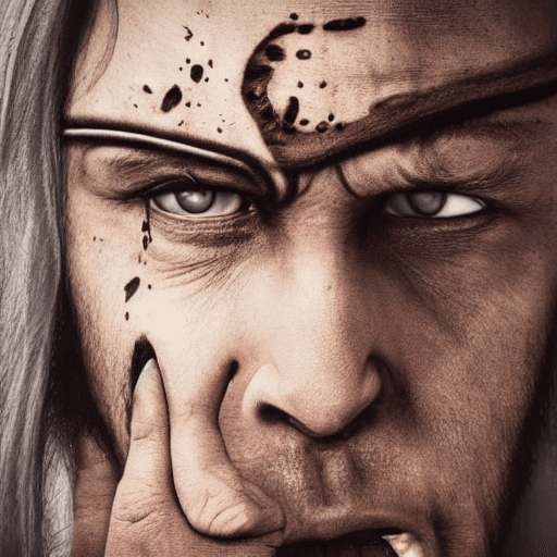 AI generated: An angry cowboy, angry face, wound on hand and face, realistic