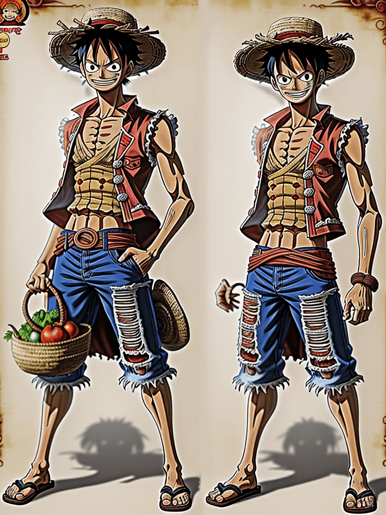 AI generated: Luffy from the anime One Piece. facing the viewer. combination of Luffy's typical clothes. the chara...