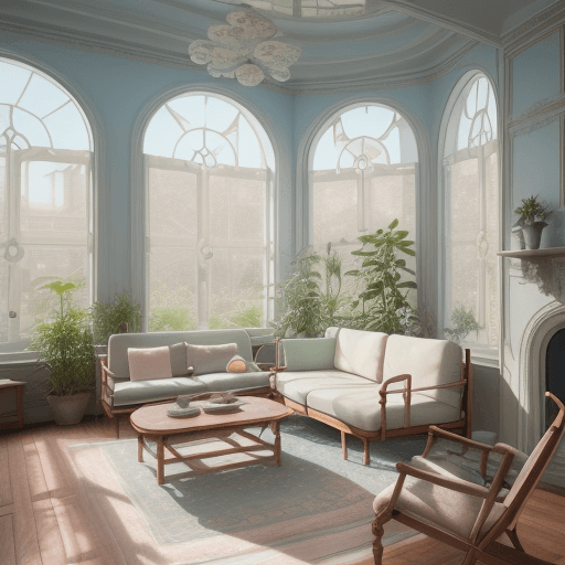 AI generated: High resolution photography interior design, dreamy sunken living room conversation pit, wooden floo...