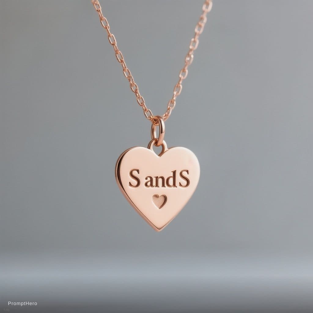 AI generated: Create a rose gold thin chain. With a heart pendant outcut and "S and S" initial in it with tiniest ...