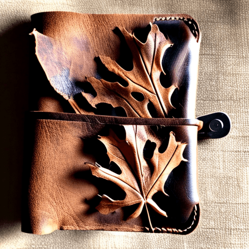 AI generated: Dry dusty leaves in an open abandoned leather wallet. Style: goth