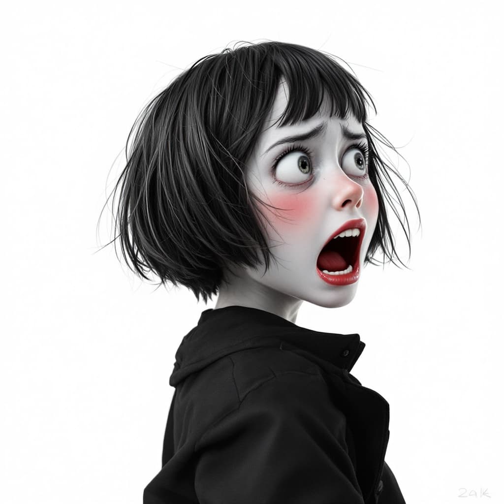 AI generated: Girl with short hair on 4 supports with expression of fear and open mouth with blush looking back On...