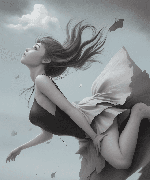 AI generated: realistic drawing 
alice falling from the sky horizontally 
facing upward 
seen from her profile
who...