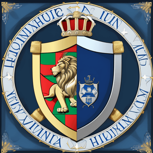 AI generated: Please create an ultra-realistic, 4k, shield coat of arms:

The shield has blue and white hoops as...