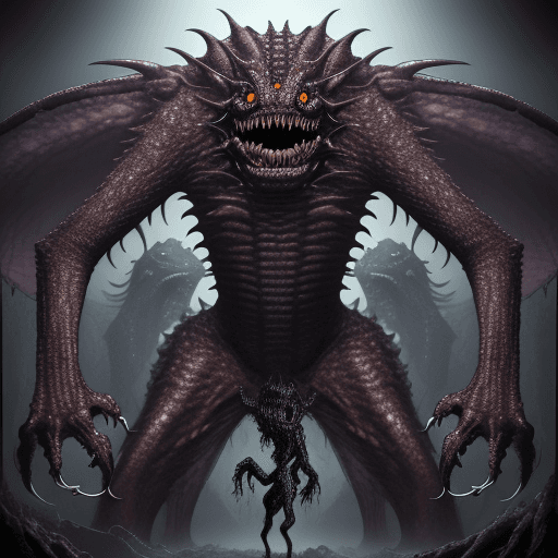 AI generated:  high quality foto of a big transparent monster, moster with many grimaces and big very long teeth, ...