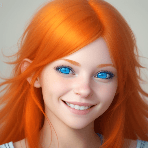 AI generated: hyperrealistic girl with blue eyes smiling,orange hair