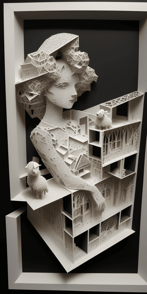 AI generated: (16k laser cut 4d art rfktrstyle Mary had a little lamb), ((depth)), (Cubist Fragmentation), (Delica...