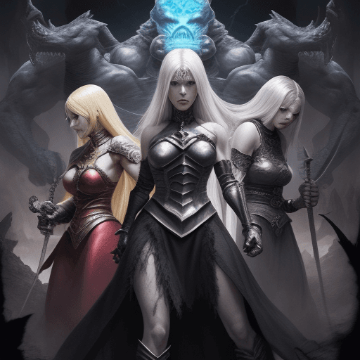 AI generated: The female servants of the Almighty God of evil fighting with monsters in a evil Land