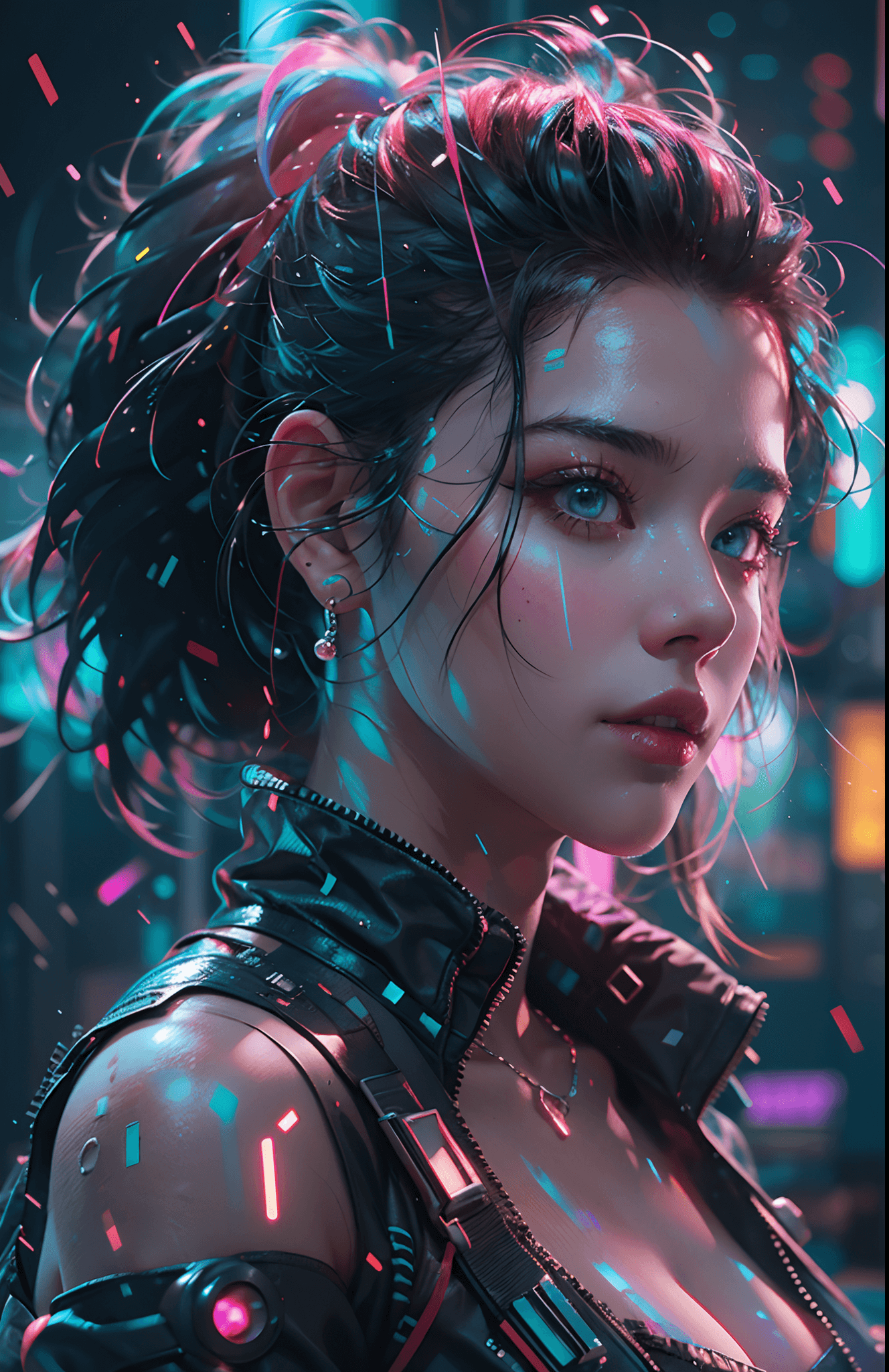 AI generated: masterpiece, concept art, close shot, highly detailed, centered, 1girl in a (shiny color dress) stan...