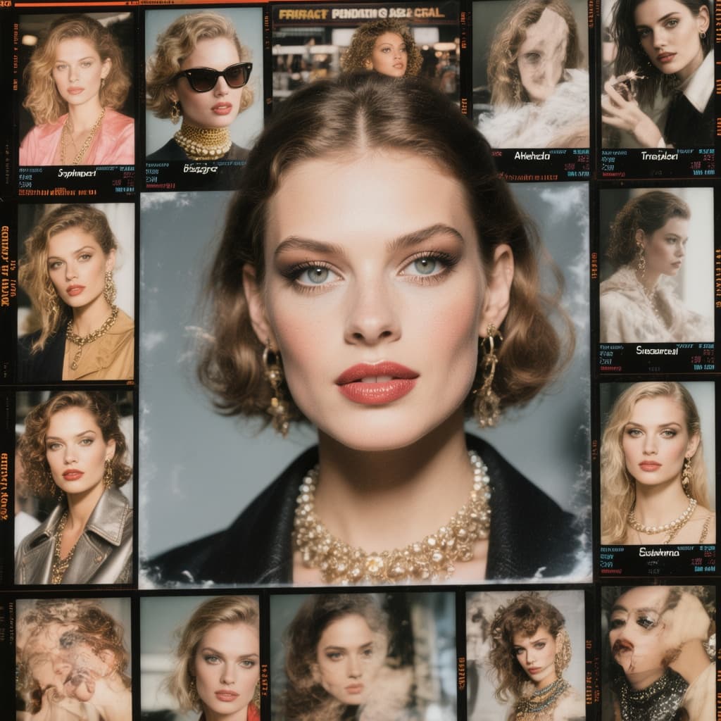 AI generated: contact sheet of 35mm shots of super models. 









