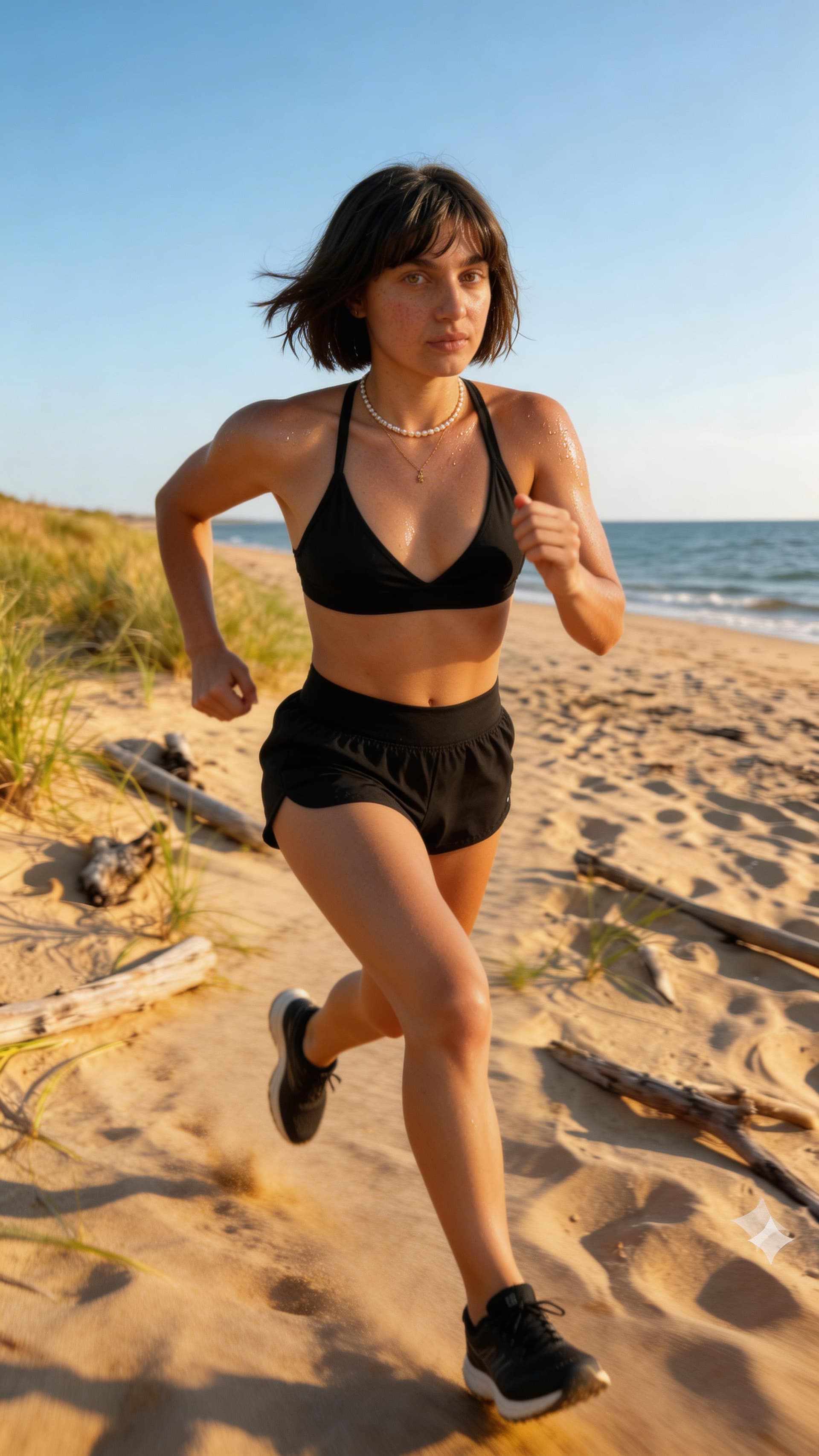 AI generated: Ultra-realistic photo of the same woman from the input image, maintaining exact facial features, ski...