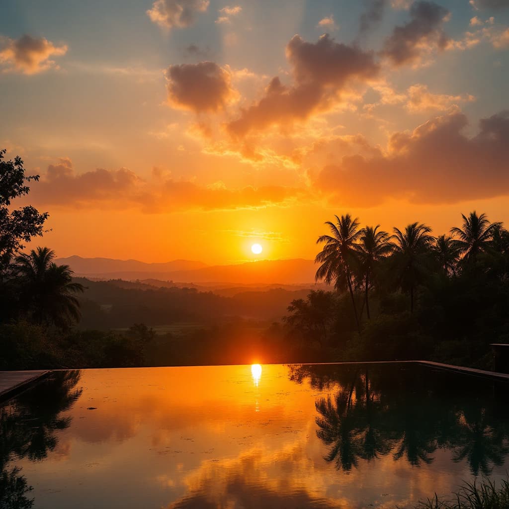 AI generated: a sunset scene of eco retreat odisha
