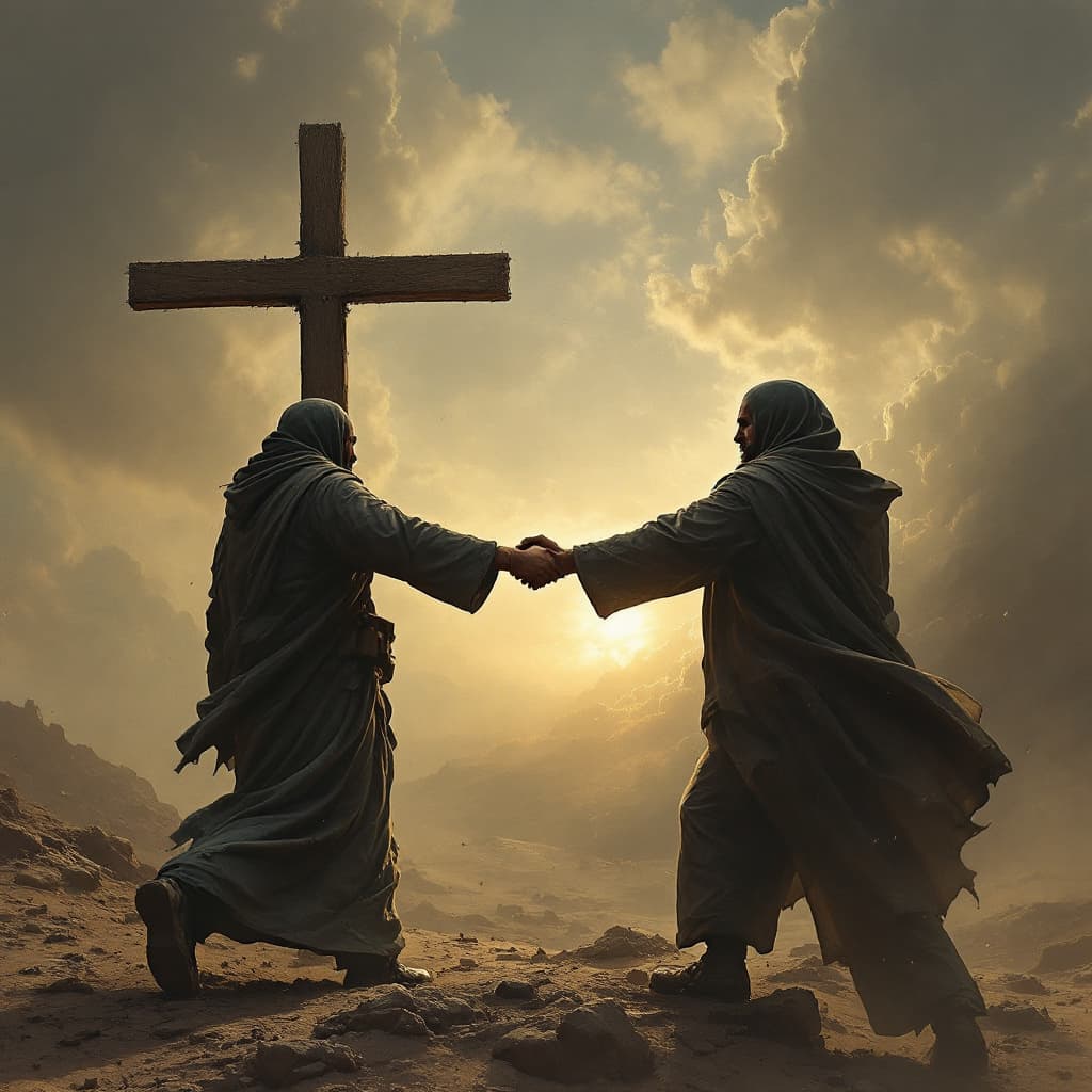 AI generated: Christians and Muslims fight hand in hand against evil terrorists