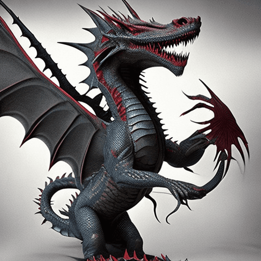 AI generated: Create a dragon: 10 meters tall, its skin covered with sharp, durable scales. The tail is massive, a...