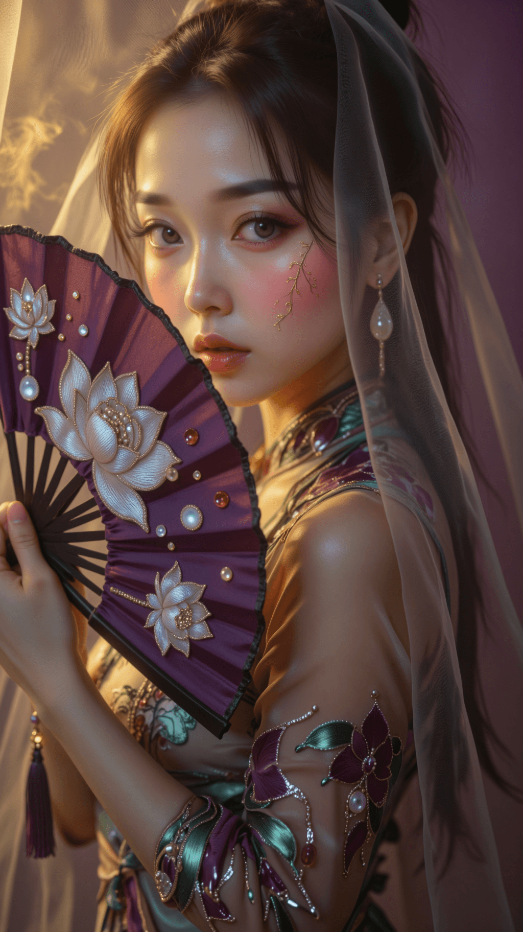 AI generated: (masterpiece:1.3), (best quality:1.3), (ultra-detailed:1.3), golden-amber haze with translucent chif...