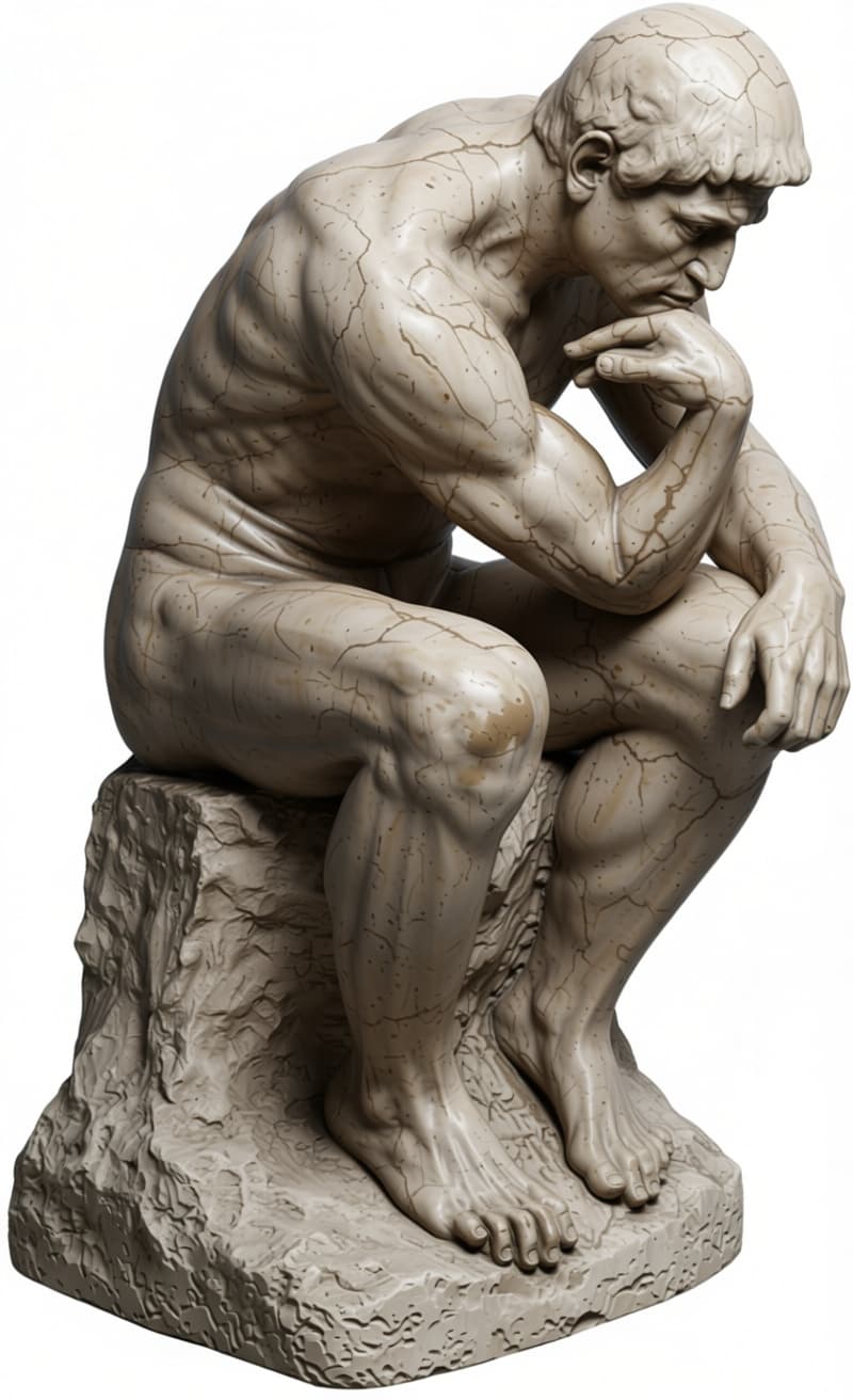 AI generated: a drawing of a stone men thinking transforming in a real 
 human 
