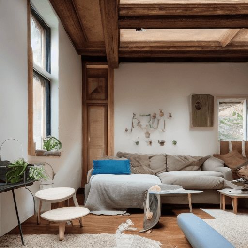 AI generated: High resolution photography interior design, dreamy sunken living room conversation pit, wooden floo...