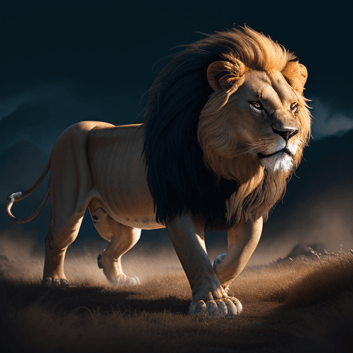 AI generated: Massive scale Lion made of Fluorescent, gorgeous beautiful run, hunting, powerfull, rage, goddes, ep...