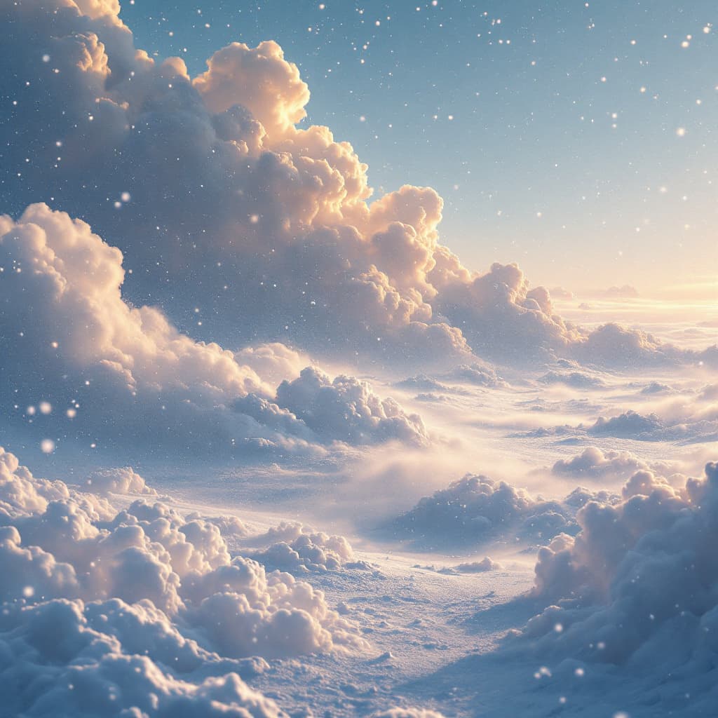 AI generated: clouds, snowstorm, New Year snowflakes, The background is Frozen, cinematic lighting, epic scene, at...